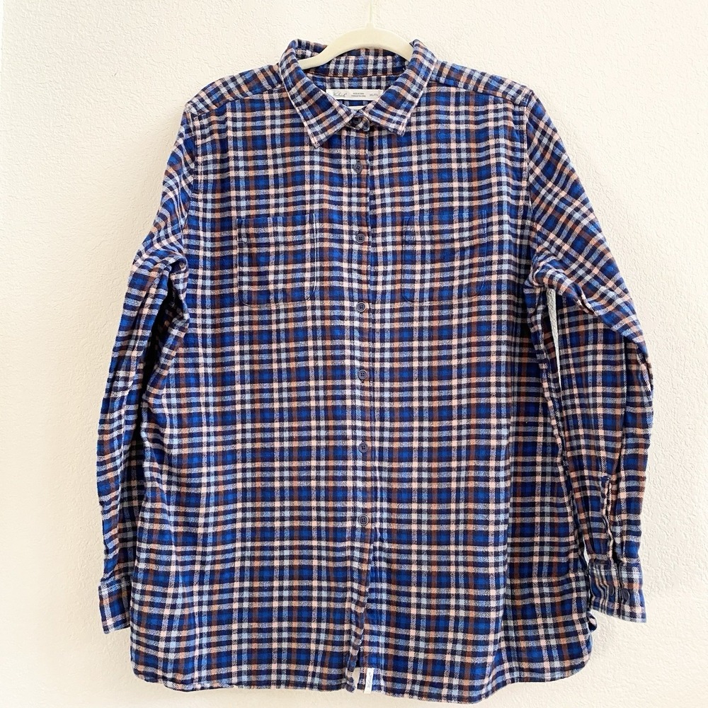WOOLRICH Men's Pemberton Blue Brown Plaid‎ Flannel  Button Up Shirt XXL